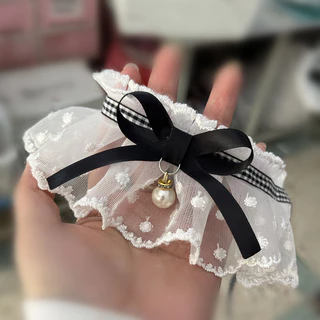 พร้อมส่ง ผ้าพันคอแมว ปลอกคอสัตว์เลี้ยง พิมพ์ลายลูกไม้ ประดับโบว์