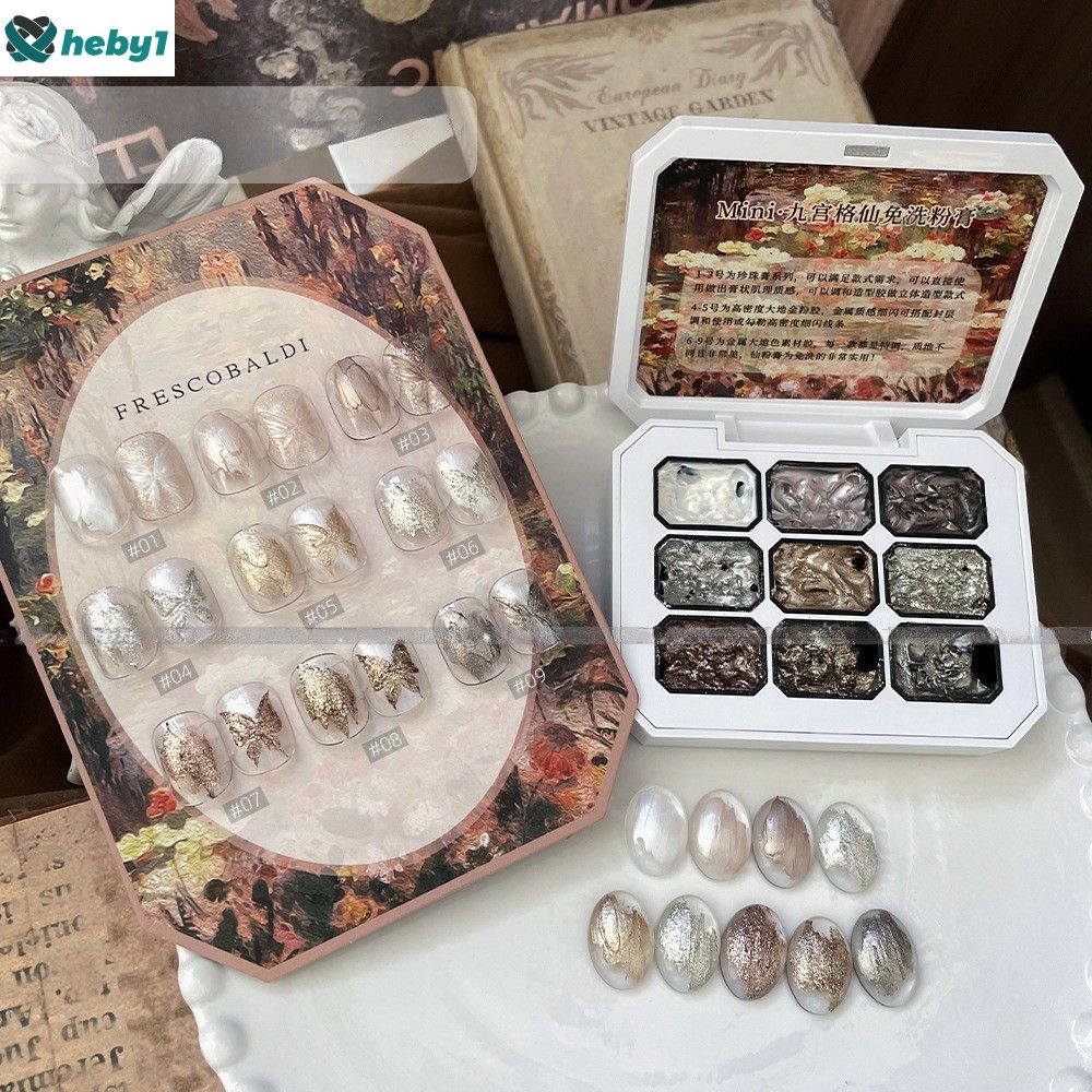 【ลดราคา】 Xiaoying Box-mini Nine-grid No-wash Nail Powder Paste Fairy Glitter Phototherapy Nail Decoration Pigment Opal Powder Cream 2g heby1