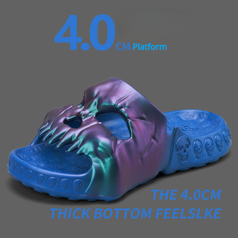 สไลด์กะโหลก อีวา สําหรับผู้ชาย,รองเท้าแตะพื้นนิ่มกันลื่นแบบลําลอง,รองเท้าเปิดนิ้วเท้าสําหรับอาบน้ําชายหาดในร่มกลางแจ้ง,ฤดูใบไม้ผลิและฤ