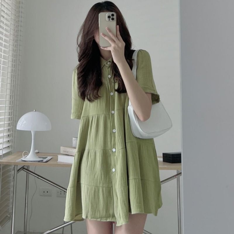 Simple อเนกประสงค์ขนาดใหญ่ภาษาฝรั่งเศสคํา Niche เสื้อผู้หญิงฤดูร้อนหลวม Slimmer ดูกลางความยาว a-Line ชุดอินเทรนด์เสื้อผ้าสตรี