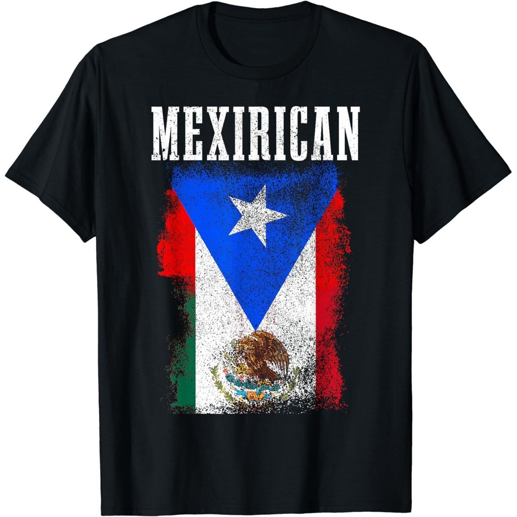 ใหม่จํากัดเม็กซิกัน Puerto Rican Mix Mexico Puerto Rico Roots Flag เสื้อยืด