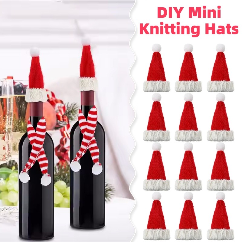 Pop Party Items Miniature Santa Pointed Hat ขวดไวน์เครื่องแต่งกายหมวก Xmas ตกแต่ง