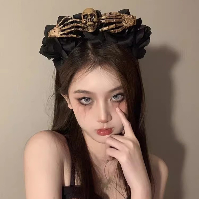 [Halloween]อุปกรณ์ตกแต่งฮาโลวีน ที่คาดผมหัวกะโหลกหญิง 2024 ที่คาดผมสไตล์ใหม่สีดํา Rose Headwear ตลกแต่งตัวเครื่องประดับผม