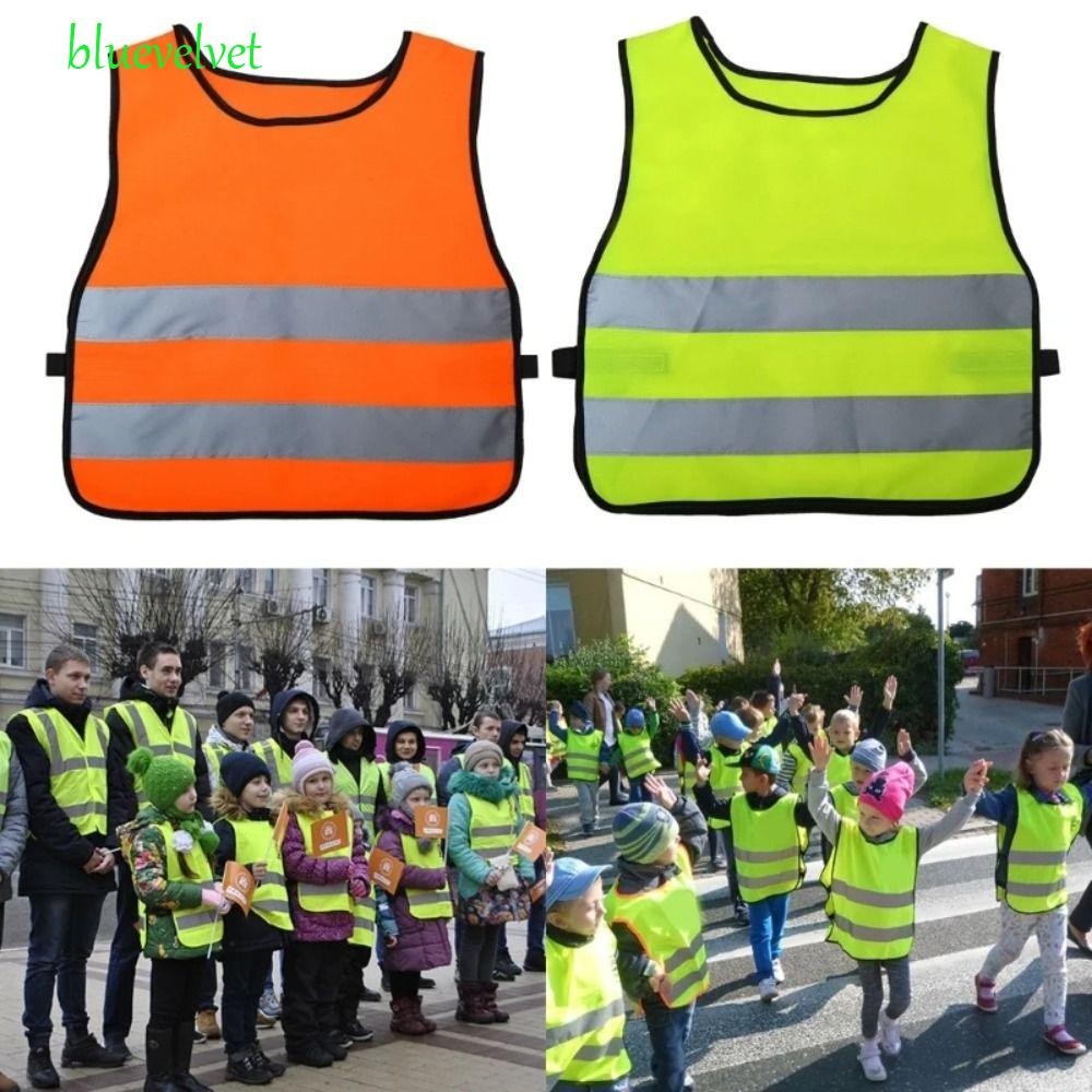 เสื้อกั๊กนิรภัยสําหรับเด็ก สีฟ้า,เสื้อกั๊กสะท้อนแสงการมองเห็นสูงที่สะดวกสบาย,เสื้อแจ็คเก็ตที่ทนทานทนต่อการสึกหรอแฟชั่นเสื้อกั๊กจราจรถนน
