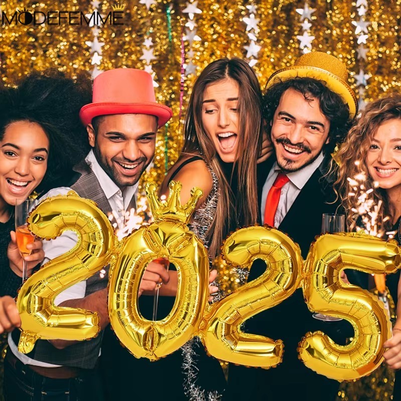 [ ที่โดดเด่น ] ลูกโป่งฟิล์มอลูมิเนียม 2025 - ตกแต่งงานเลี้ยงวันเกิด - จี้สวัสดีปีใหม่ - เครื่องประดับบรรยากาศเทศกาล - พร็อพบูธภาพหลากสี - ฟอยล์ตัวเลข ไอบอลูน