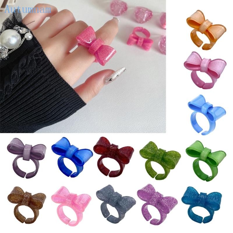 ออตู น่ารักอะคริลิคเรซิ่นแหวนอินเทรนด์ที่มีสีสันแหวนแหวนพลาสติกเปิดแหวน