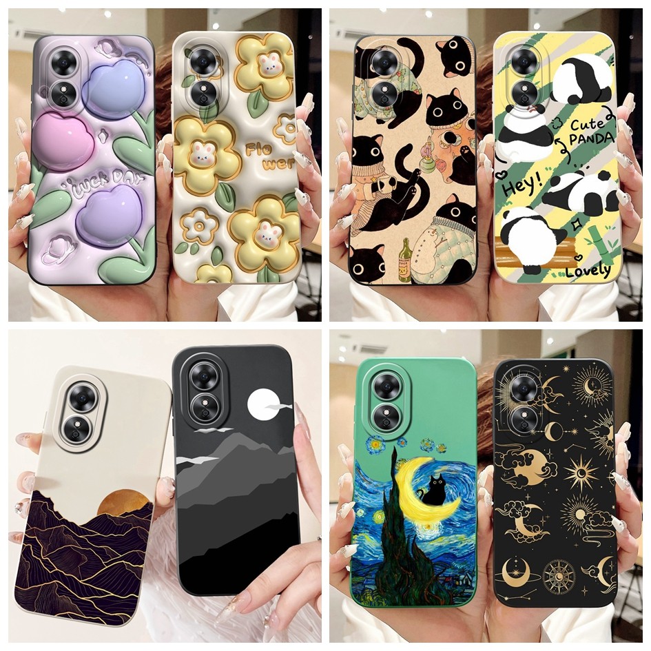 สําหรับ OPPO A17 ปลอก CPH2477 ปกอ่อนแฟชั่นดอกไม้ซิลิโคนป้องกันกล้อง Matte เคสโทรศัพท์สําหรับ OPPO A17 17 4G กันชน