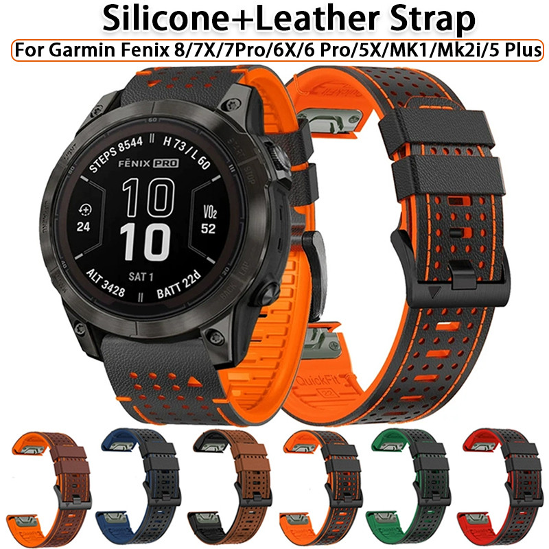 22/26 มม.ซิลิโคน + สายหนังสําหรับ Garmin Fenix 8/7X/7Pro/6X/6 Pro/5X/แทนที่สายนาฬิกา Epix Gen Pro 2 47 51 มม. Forerunner 945 955 965 Band