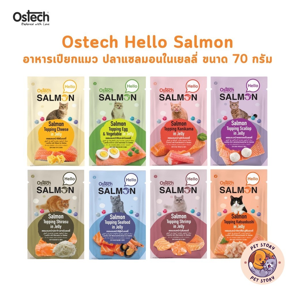 Ostech Hello Salmon ออสเทค อาหารเปียกแมว แซลมอนในเยลลี่ ขนาด 70 กรัม
