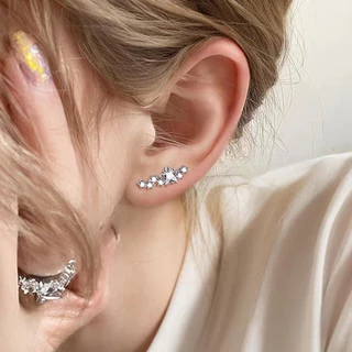 Roselife 1PC S925 เงิน Shining คริสตัล Star สกรูต่างหูผู้หญิงหญิง Hypoallergenic หูกระดูกหู Studs เครื่องประดับ