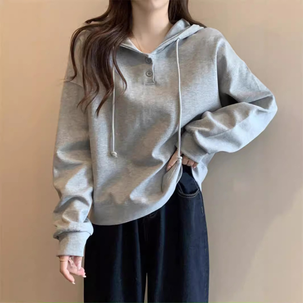 เสื้อสเวตเตอร์คลุมด้วยผ้าผู้หญิง drawstring หัวเข็มขัดคอวีสบายๆหลวม