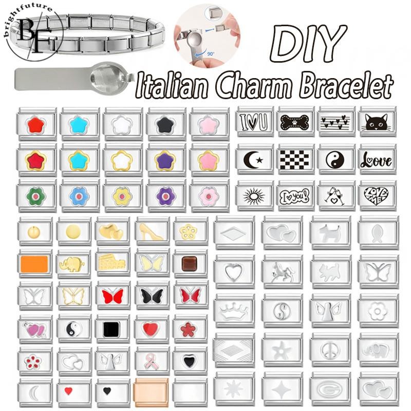 ชุดองค์ประกอบร้อนอิตาเลี่ยนสร้อยข้อมือ Charm Fit 9 มม.สร้อยข้อมือสแตนเลส DIY เครื่องประดับทําอุปกรณ์เสริม Retro บุคลิกภาพโมดูลสร้อยข้อมืออุปกรณ์เสริม