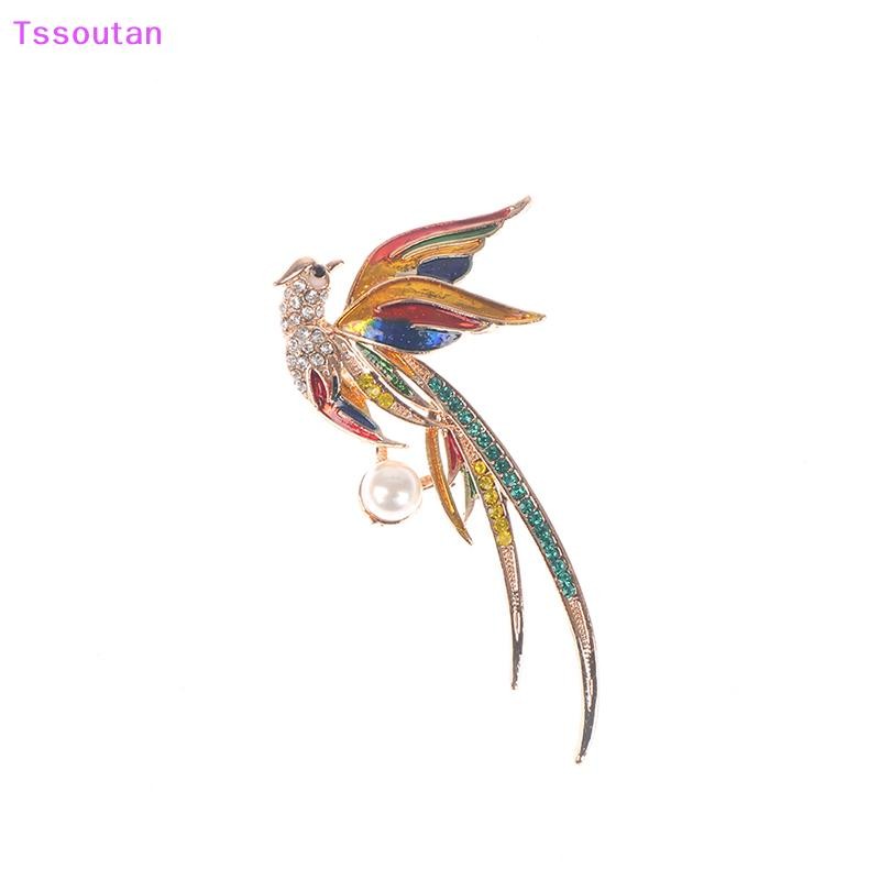 [TSST] คริสตัล Phoenix Bird เข็มกลัดสําหรับผู้หญิงเคลือบ Flying Beauty Bird Party Office เข็มกลัด Pin ของขวัญ Phoenix น้ํามันหยดเข็มกลัด TAN