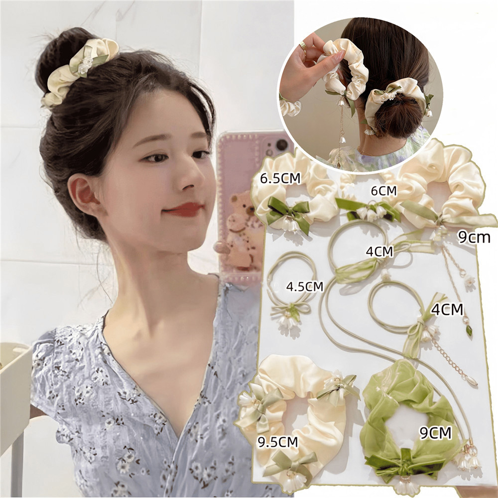 Lily of The Valley ดอกไม้เชือกผมยางรัดผูกผมผู้หญิงลูกบอลดูเครื่องประดับผมลําไส้ใหญ่ยางรัดผม