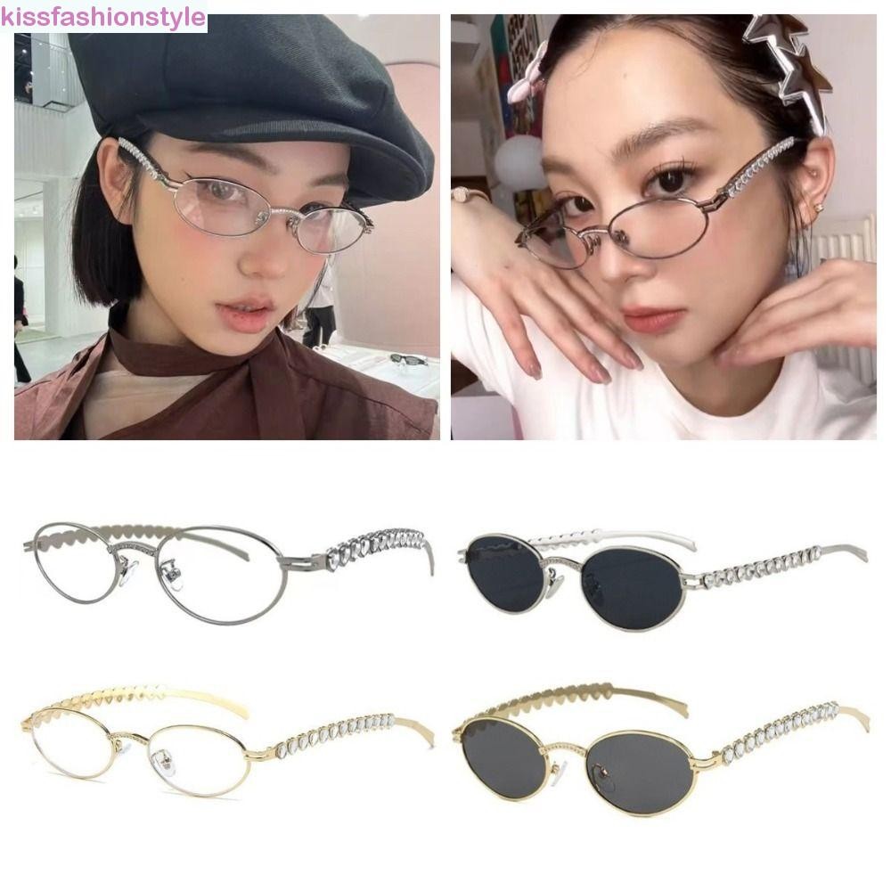 Kissfashionstyle แว่นกันแดด Rhinestone,รูปหัวใจBling Retroกรอบแว่นตา,สะดวกIns Y2k Steampunkรูปไข่ผู้หญิงแว่นตากันแดดTravel