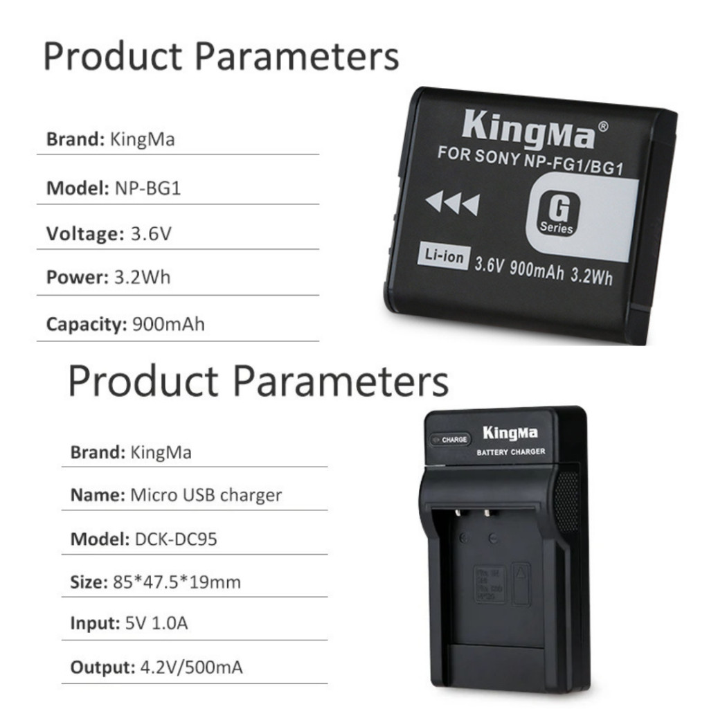 Kingma Sony NP-FG1 / NP-BG1 แบตเตอรี่ แท่นชาร์จ (ประกันศูนย์ 1 ปี)