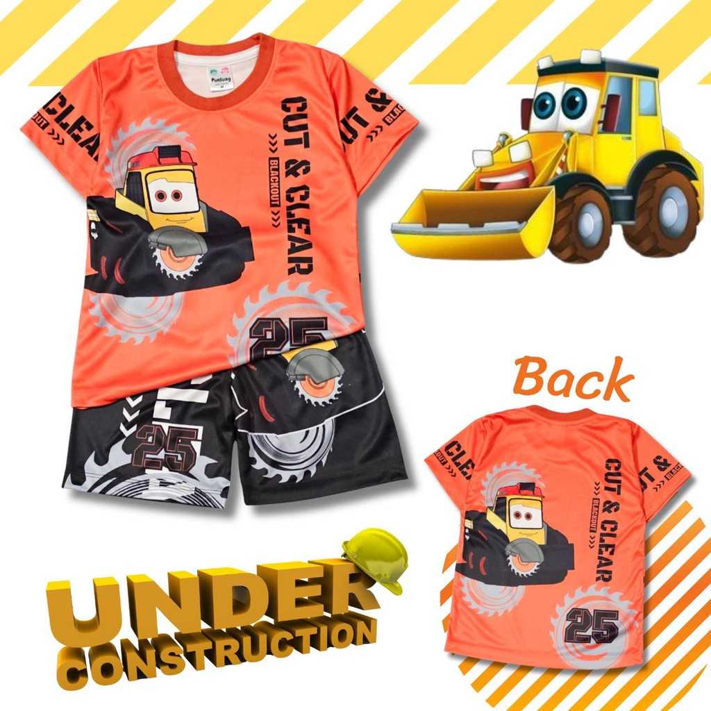 TR0647#15 เสื้อผ้าเด็ก เสื้อแขนสั้น+กางเกงขาสั้น ลายรถก่อสร้าง Cut&Clear ผ้าไมโครเกรดA ชุดเด็กแฟชั่น ชุดเด็กลายการ์ตูน