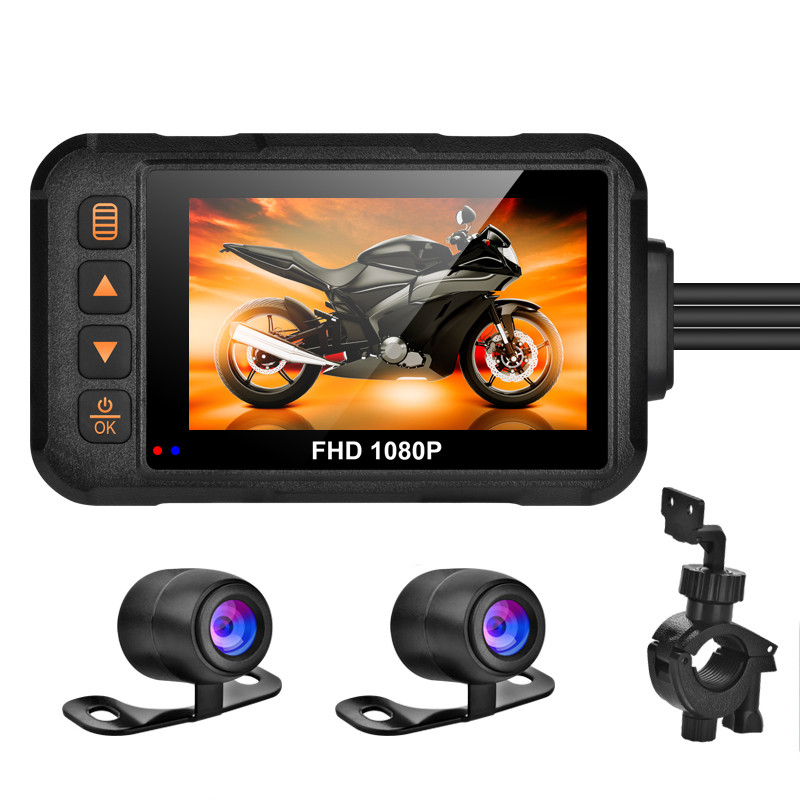 กล้องรถจักรยานยนต์ DVR รถจักรยานยนต์กันน้ํา Dashcam 3 นิ้วด้านหน้าและด้านหลังกล้องบันทึกวิดีโอ Black Night Vision กล่อง