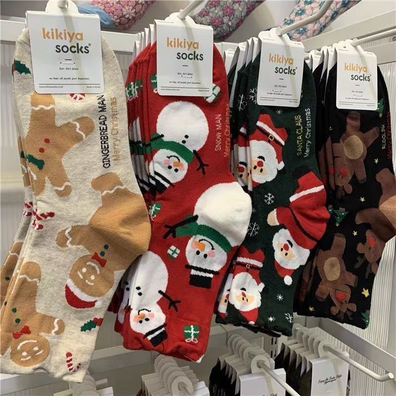 ถุงเท้าคริสต์มาส Snowman ถุงเท้าสีแดงถุงเท้าขนมปังขิงถุงเท้าคริสต์มาสที่อบอุ่นกลางหลอดน่ารักการ์ตูนถุงเท้าซานต้า