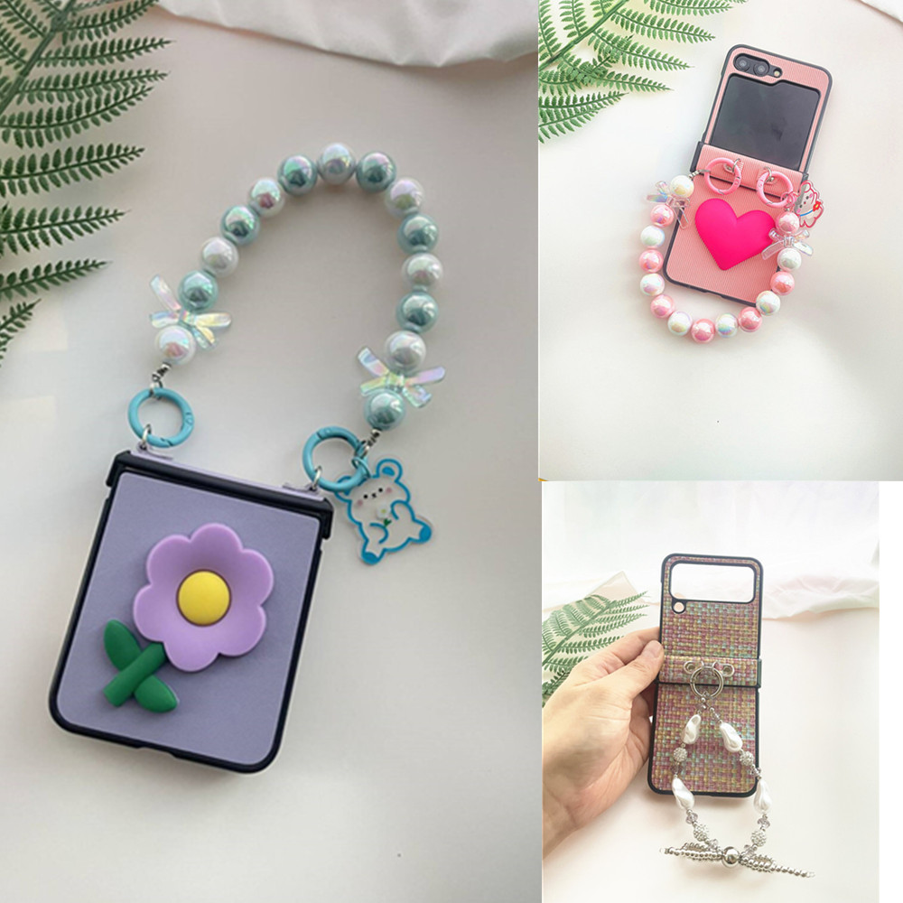 Luken เกาหลี Diy สร้อยข้อมือมุกบานพับสําหรับ Samsung Galaxy Z Flip6 กรณี Z Flip 5 4 3 Razr40ultra OP