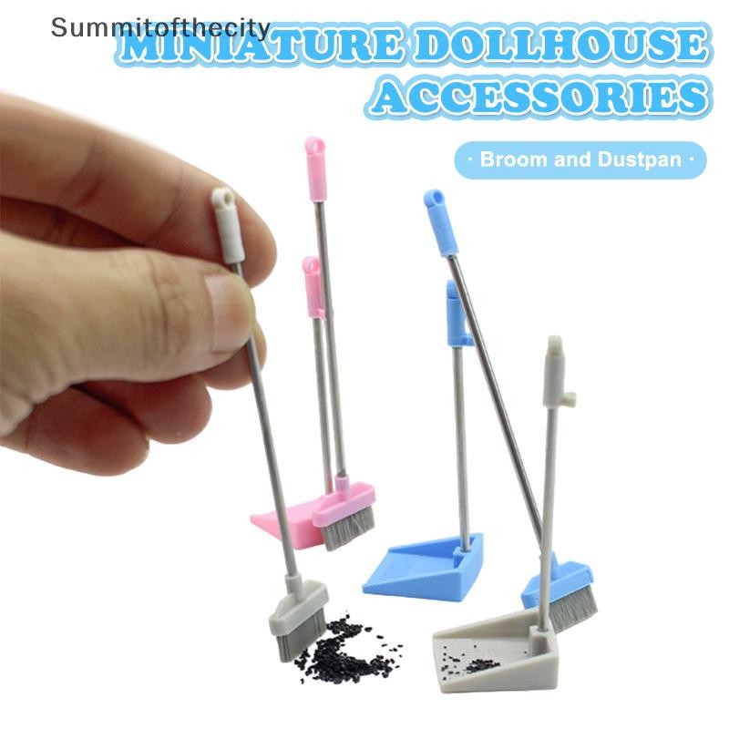 SUT 1:12 Dollhouse Miniature ไม้กวาดที่ตักขยะชุดตุ๊กตาเครื่องมือทําความสะอาดบ้านตกแต่งของเล่น Micro Life ฉากตกแต่ง Props TH