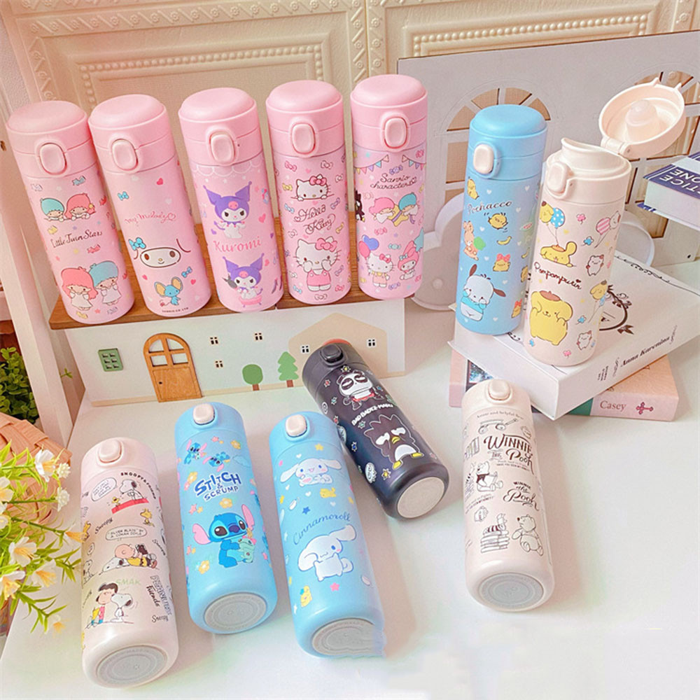 Sanrio กระติกน้ําร้อน สเตนเลส 304 ลายหัวใจ ขนาด 420 มล. พร้อมบักเกิล ความจุขนาดใหญ่