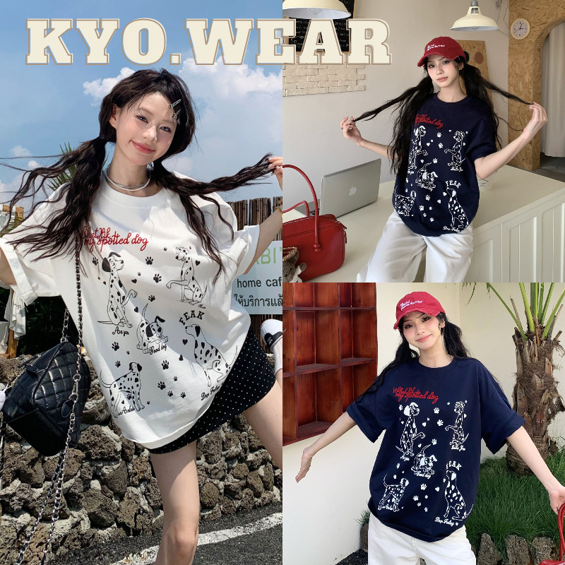 KYO✨เสื้อยืดสตรีไซส์ใหญ่ คอกลม ลายการ์ตูนเก๋ๆ สไตล์เกาหลี Cotton 100% ผ้านุ่มใส่สบาย ใส่ได้ทุกโอกาส "CCYE DOG"
