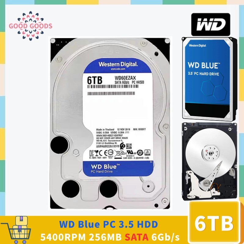 สําหรับ WD Blue PC 3.5 6TB HDD WD60EZAX 5400 RPM 256MB แคช SATA 6.0 Gb/s ฮาร์ดไดรฟ์ภายใน Bare Drive