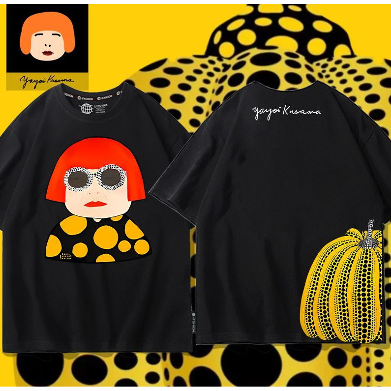 เสื้อยืดแขนสั้นสไตล์ Yayoi Kusama Polka Dot Pumpkin ปี 2025 ผ้าฝ้ายแท้ ใส่สบาย