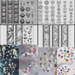 [maybeauty] 3D เล็บเรซินนุ่ม Ocean Mermaid แม่แบบเล็บแม่พิมพ์ปลาทอง Koi ButtonsCaves การ์ตูนแม่แบบสําหรับเล็บ DIY อุปกรณ์เสริม {TH}