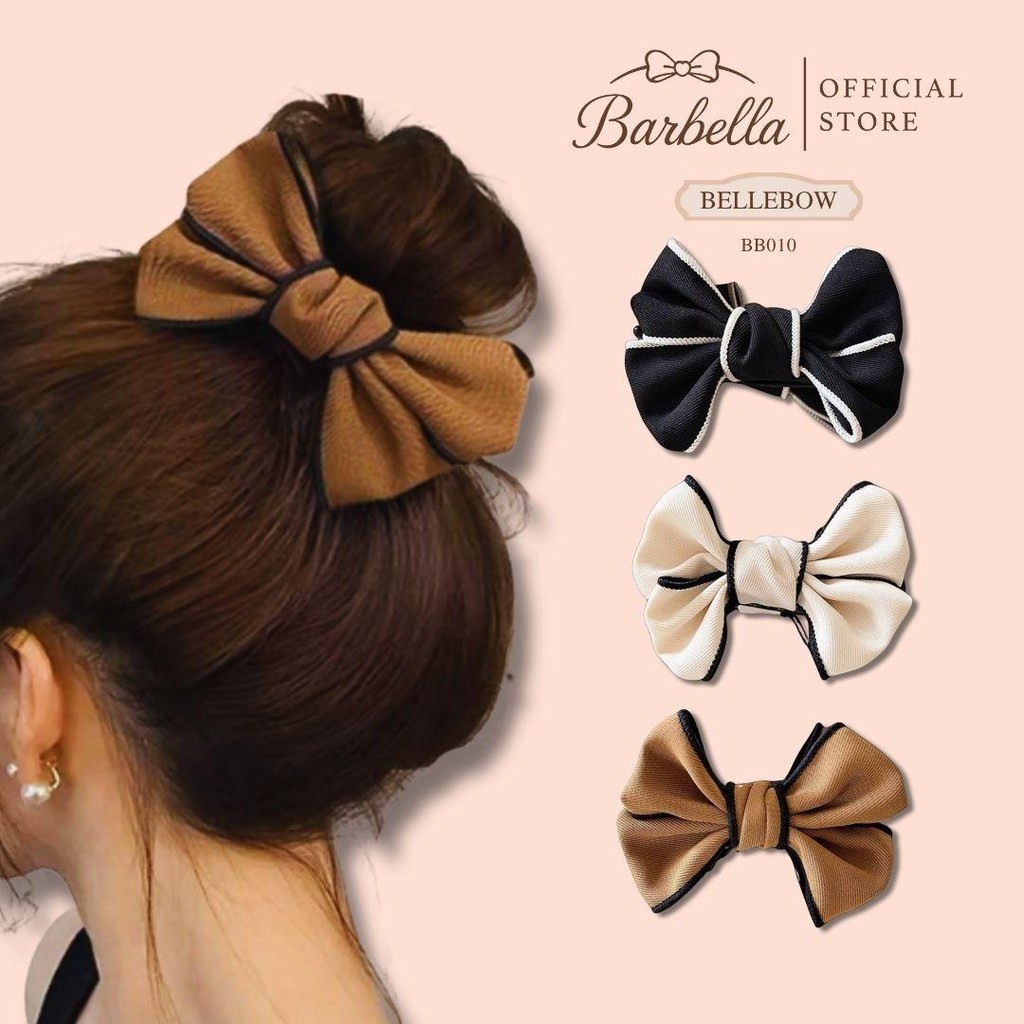 Barbella กิ๊บติดผมโบว์สไตล์เกาหลี กิ๊บหนีบผมผ้าลอนลายขอบ รุ่น Bellebow (BB010)