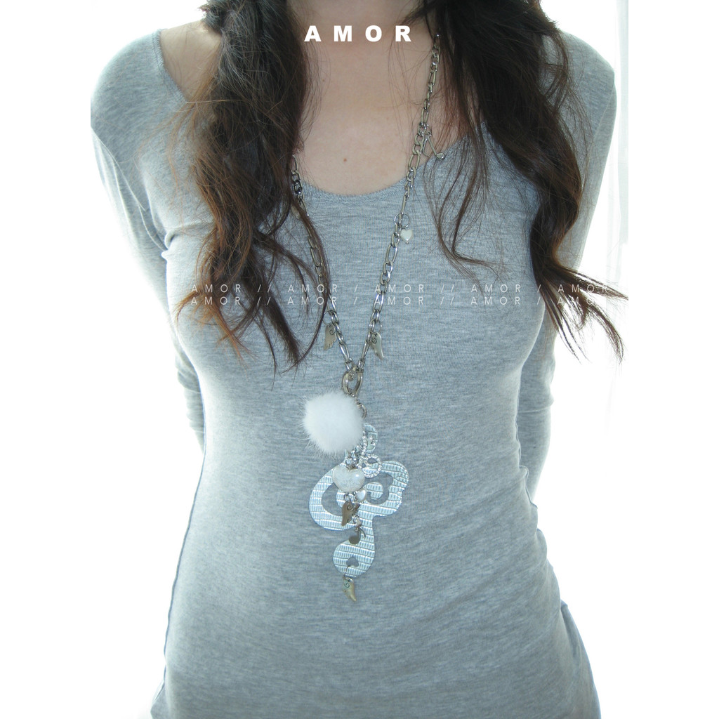 สร้อยคอหนัง Y2K Angel Wings Music Notes แบบ.Multi-Functional Sweater Chain แขวนเครื่องประดับ