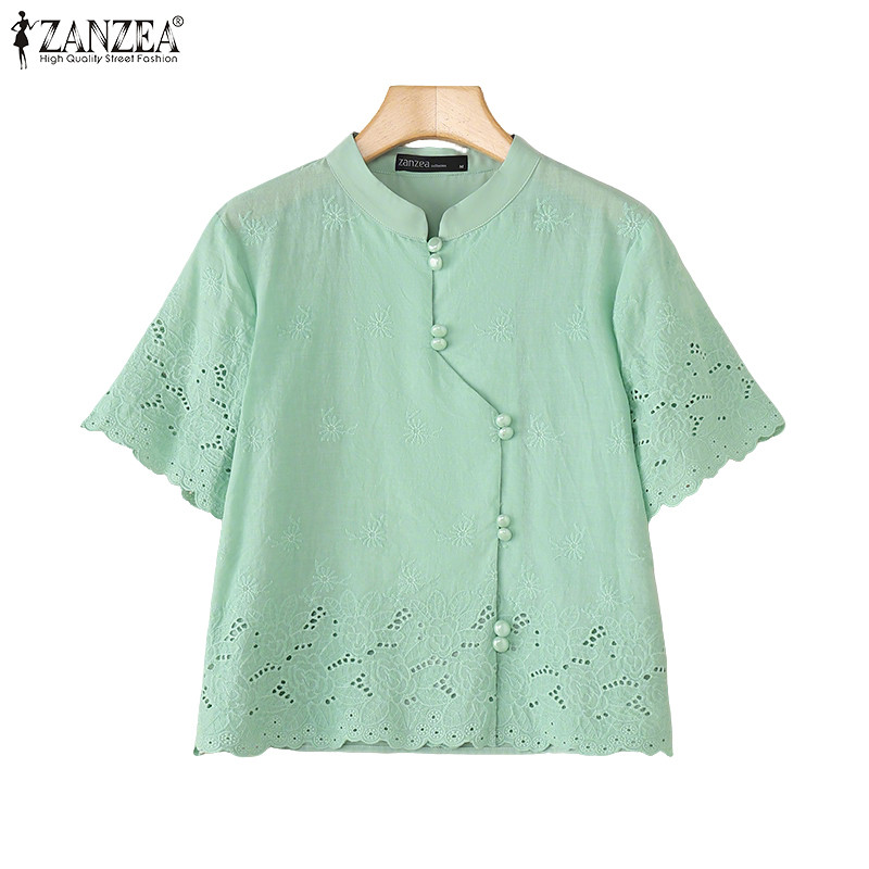 ZANZEA เสื้อ Jacquard แขนสั้นสไตล์เกาหลีสำหรับผู้หญิง