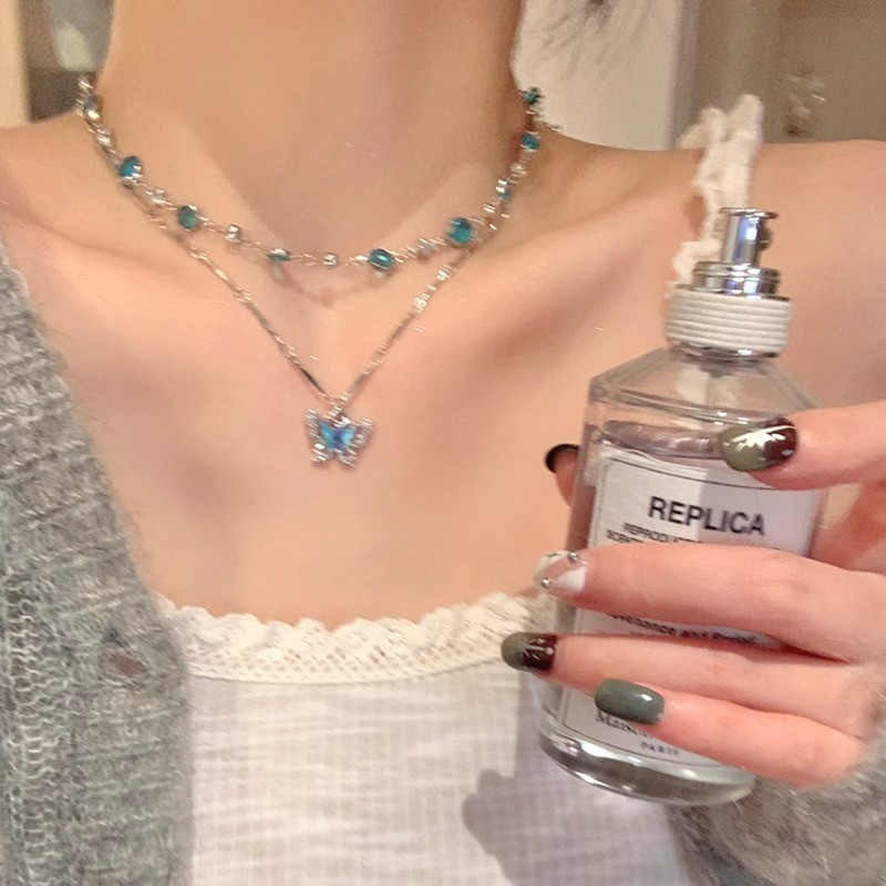 สร้อยคอกี้เกอร์ สีฟ้า พร้อมพู่ 2 ชิ้น/ล็อต เครื่องประดับเสริม.style