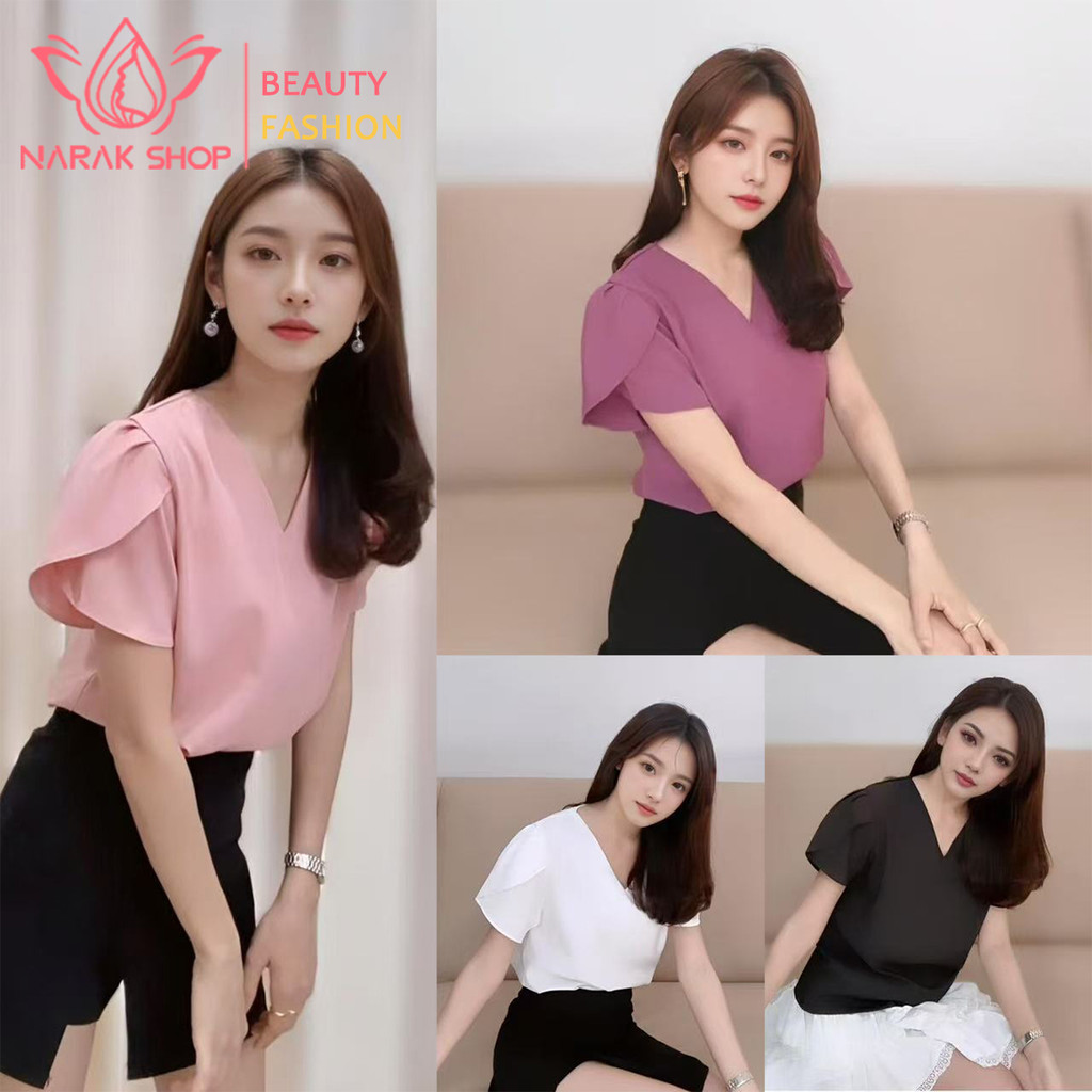เสื้อแขนสั้น ผ้าชีฟอง ดีไซน์สวยน่ารัก

