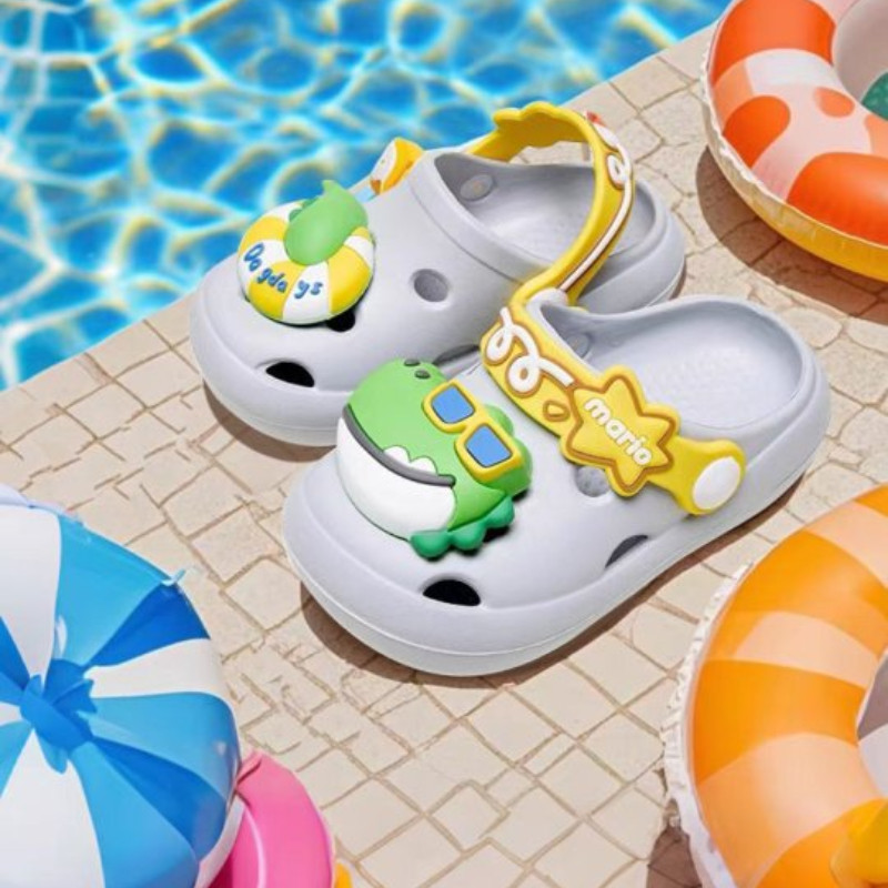Cheerful Mario 14-19ซม Slipper เด็ก การ์ตูน รองเท้าแตะจระเข้เด็ก พื้นหนา กันลื่น รองเท้ารัดส้นทารก