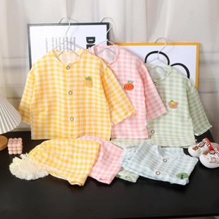 ชุดนอนน่ารักๆ ชุดนอนเด็ก แฟชั่นสำหรับเด็กหญิง/ชาย ลายสก็อต ข…