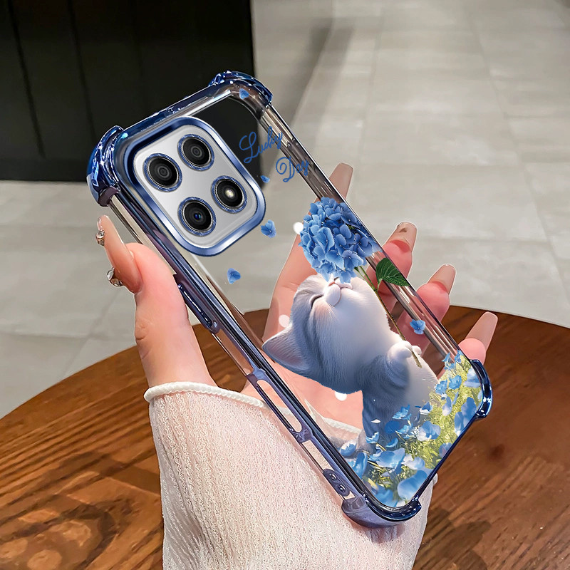 สําหรับ Honor X8C X6A X6B X8A X8B 4G 5G เคสโทรศัพท์ดอกไม้แมวสี่มุมซิลิโคน TPU โปร่งใส soft shell XH0