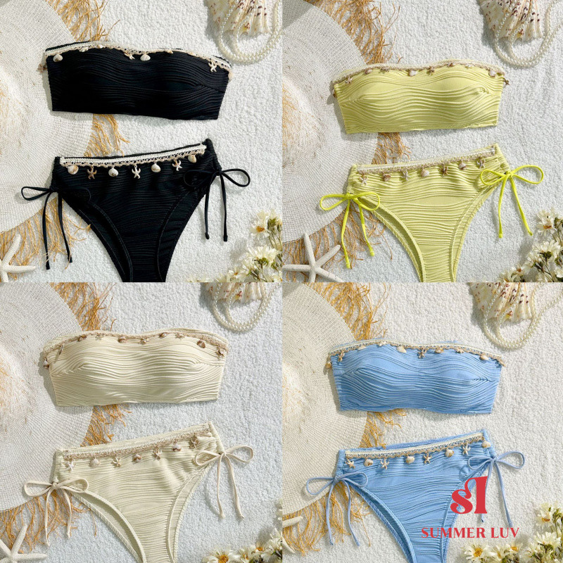 [SUMMER LUV] บิกินี่ชุดว่ายน้ำสีทึบ สไตล์ยุโรป อเมริกัน  seksi