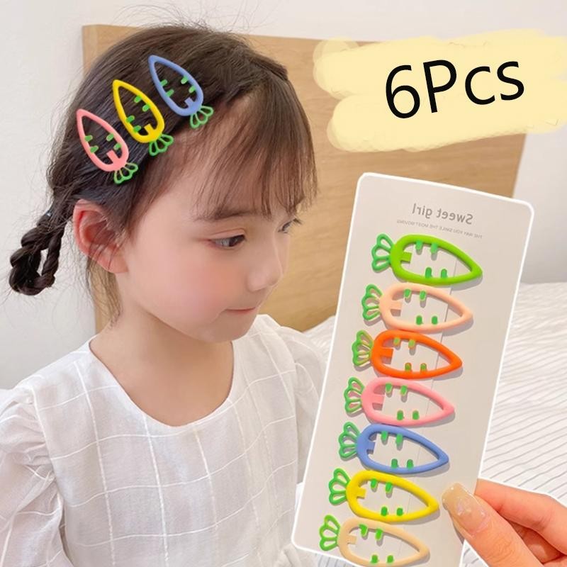 กิ๊บเครื่องประดับผมสำหรับเด็กผู้หญิง 6 ชิ้น สีสันสดใส แบบลูกอมแครอท