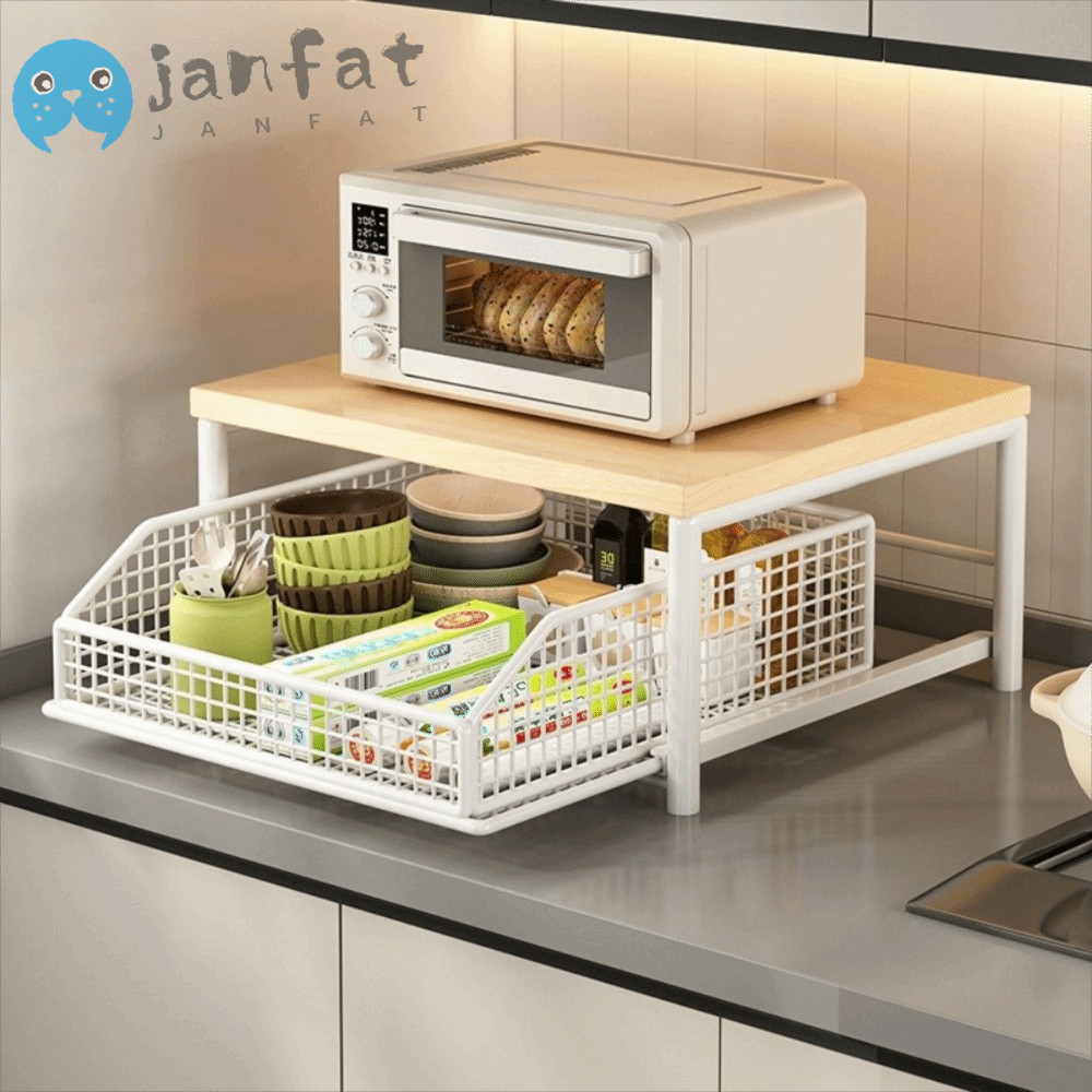 JANFAT ขาตั้งไมโครเวฟ, พร้อมลิ้นชัก, ที่เก็บของในครัวประหยัดพื้นที่, ชั้นวางไมโครเวฟจัดเก็บเคาน์เตอร์อเนกประสงค์ Home Organization