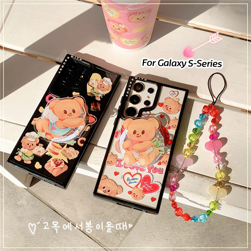 Butter Bear Casing สําหรับ Samsung Galaxy S25 Edge S24 Ultra S23 FE Creative Magnetic กันกระแทก Hard ฝาหลัง