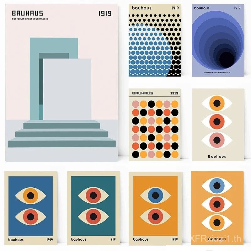 Bauhaus 1919 Geometric Blue Circle Design โปสเตอร์พิมพ์ตกแต่งบ้าน,ไม่มีกรอบผ้าใบจิตรกรรมของขวัญ OIVL