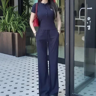 ชุดเซตผู้หญิง เทรนด์ใหม่ สีเทา คอฮาเตอร์ กางเกงขาหลวม