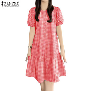 ZANZEA ชุดเดรสแขนสั้นคอกลม สไตล์เกาหลี สำหรับผู้หญิง