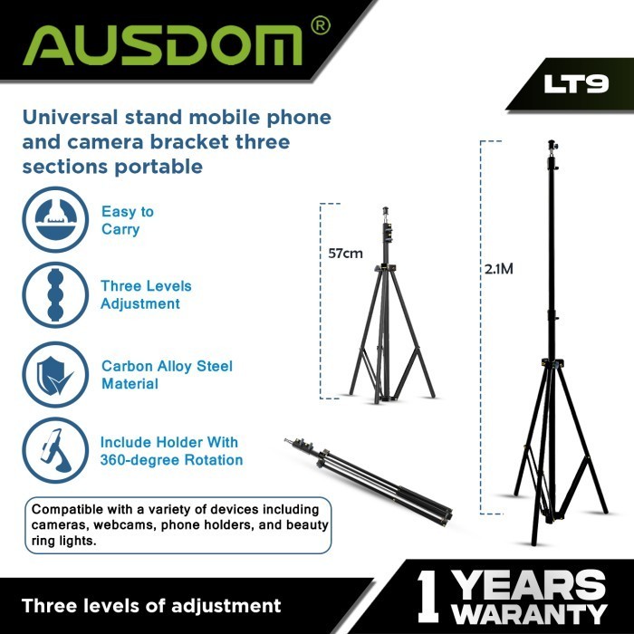 AUSDOM ขาตั้งอเนกประสงค์ ขายึดโทรศัพท์มือถือและกล้อง สามส่วน แบบพกพา - LT9