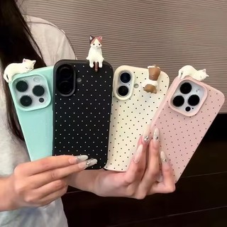 Leather DIY Cat Phone Case for IPhone 11 13 XR 12 15 14 16 Pro Max 12pro 13pro XS MAX Cute Polka Dot Pattern Cartoon Cat Shockproof Cover