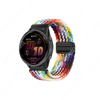 สายรัดข้อมือไนลอนถักยืดหยุ่นสำหรับ Garmin Forerunner 265 265s 255 55 158 165 Music 570 รุ่นหัวเข็มขัดแม่เหล็ก สามารถเปลี่ยนได้