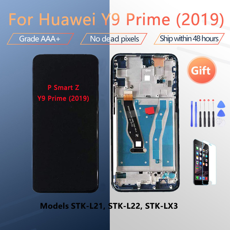 สําหรับHUAWEI Y9 Prime 2019 Pสมาร์ทZ STK-L21 L22 LX3 LX1 Originalหน้าจอLCDชุดด้านหน้าสีดําสีฟ้า