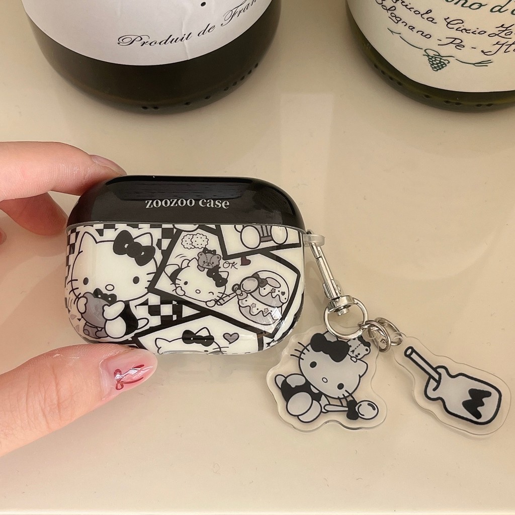 Sanrio Black Hello Kitty Cat สําหรับ AirPods 1 2 3 4 Pro2 Soft Case Tpu หูฟังปลอกฝาครอบป้องกัน
